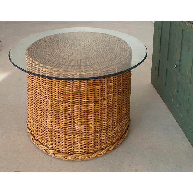 1960s Bielecky Brothers-Style Braided Rattan Round Drum Table, 1980s (Hong Kong) For Sale - Image 5 of 18
