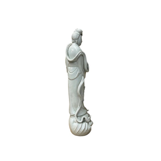 Vintage Off White Porcelain Standing Bodhisattva GuanYin Music Vessel Statue For Sale In San Francisco - Image 6 of 7