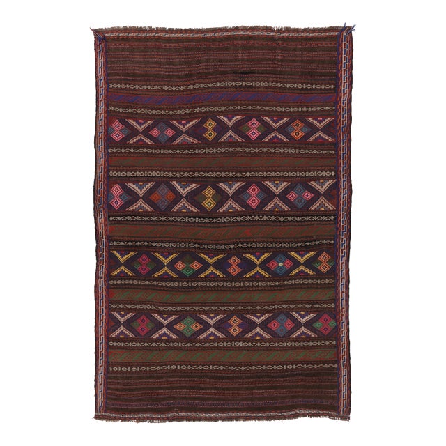 Vintage Persian Soumak Kilim, Rich Ground With Jewel Tone Motifs - Rug & Kilim For Sale