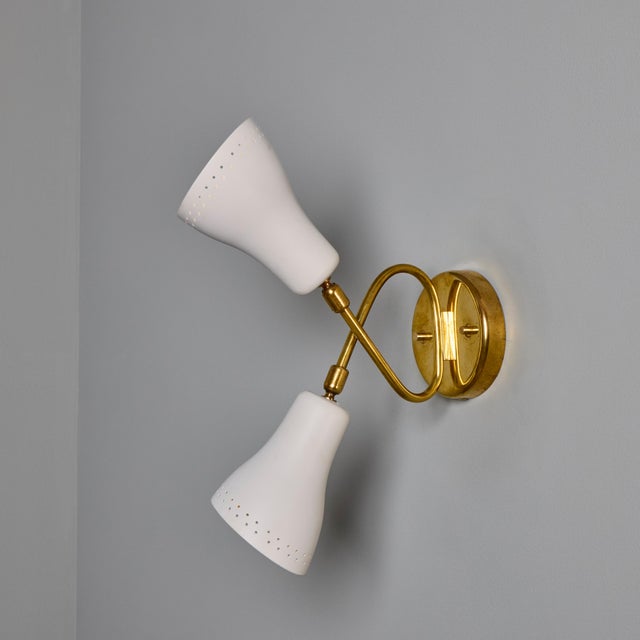 White 1950s Stilux Milano White Perforated Double Shade Wall Lamp For Sale - Image 8 of 15