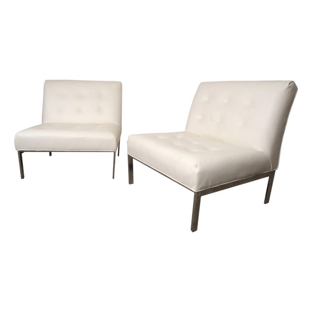 Mid 20th Century Recovered Milo Baughman Style Slipper Chairs - 2 Pieces For Sale