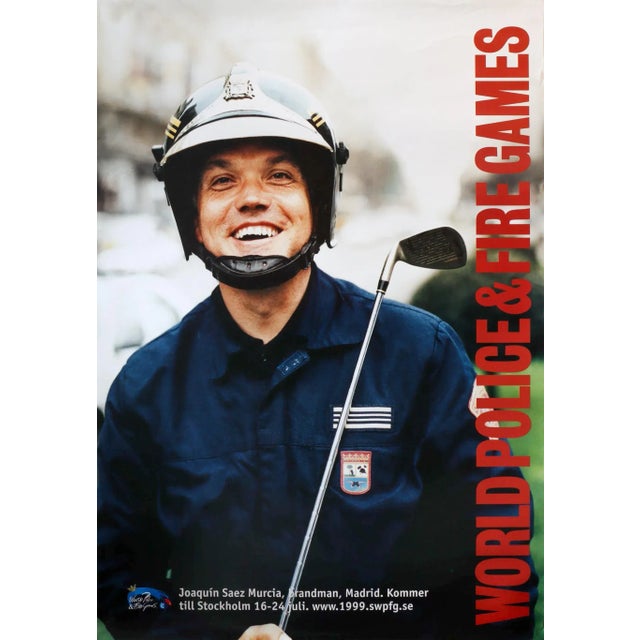 1990s 1999 Swedish Poster, World Police & Fire Games, Francisco Durán Casado, Brandman, Madrid For Sale - Image 5 of 5