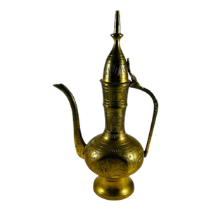 Vintage Brass Teapot Oil Pitcher Genie Lamp Hinged Etched Ornate, India
