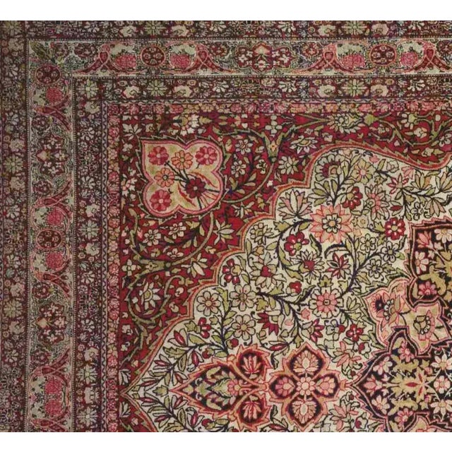 Antique Persian Lavar Kerman Carpet, in Room Size, with Medallion on Ivory Field For Sale - Image 4 of 5