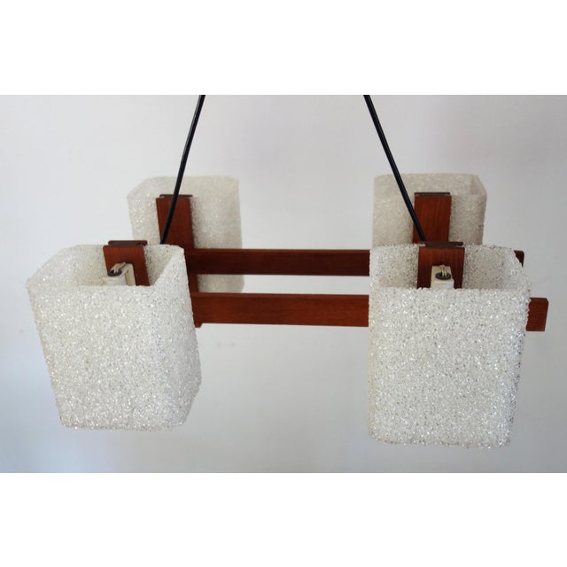 Scandinavian Chandelier in Acrylic Glass and Teak, 1960s For Sale - Image 6 of 12