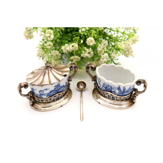 Porcelain Salt and Pepper Shakers with Silver Frame, Set of 2 For Sale - Image 6 of 6