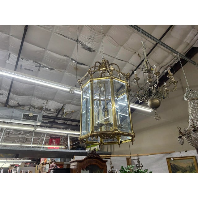 Large 1960s Italian Brass and Glass Lantern For Sale - Image 10 of 12