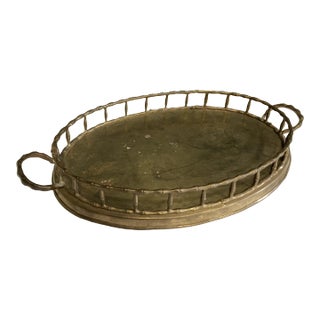 Vintage Brass Faux Bamboo Serving Tray For Sale