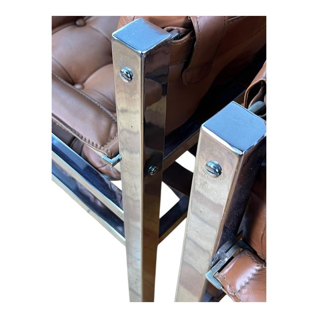 Mid-Century Modern Chrome and Leather Safari Lounge Chairs - A Pair For Sale - Image 12 of 12