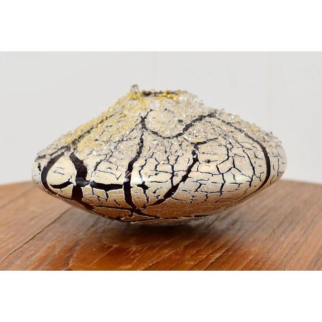 Mid-Century Modern Blaker DeSomma Signed Art Glass Vase Gold Red White For Sale - Image 3 of 10