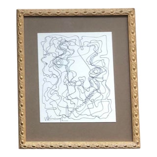 Original Vintage Wayne Cunningham Abstract Ink Drawing Framed For Sale