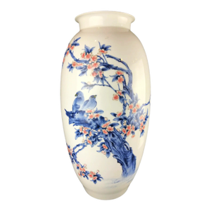 Vintage Large Chinoiserie Porcelain Hand-Painted Vase 21.25' H
