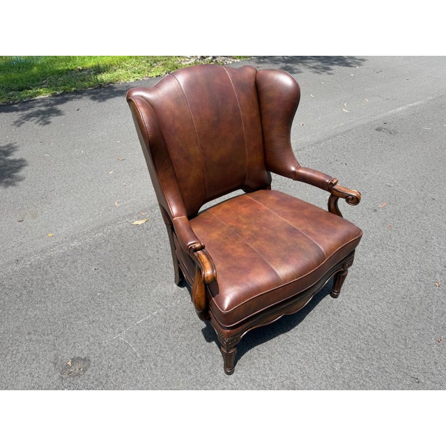 Maitland - Smith Traditional Leather Wingback Armchair For Sale - Image 4 of 12