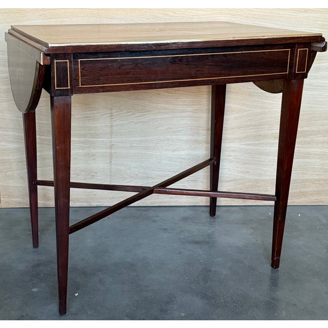 Wood Late 19th Century Italian Classic Walnut Marquetry Desk Writing Table With Two Leafs For Sale - Image 7 of 12