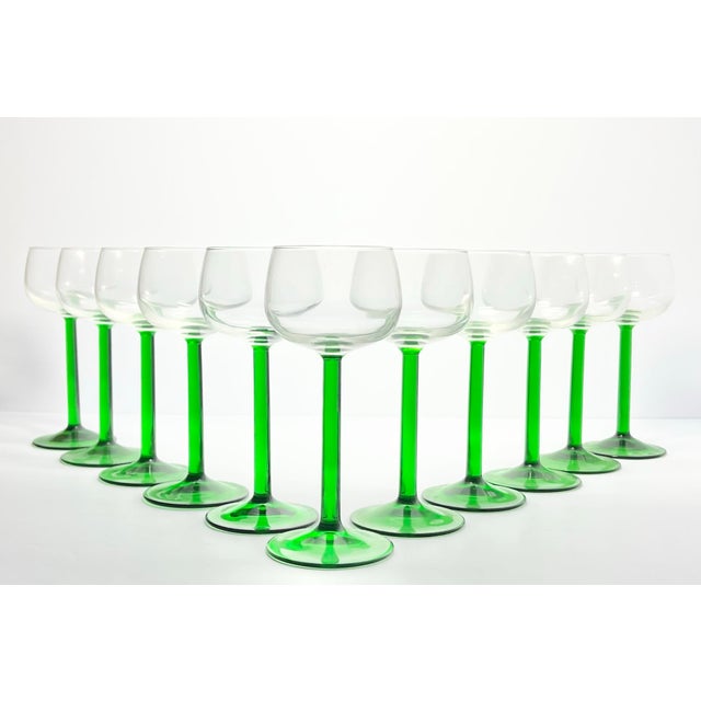 Cristal d’Arques “Emerald” Set of 11 Green Stem Hock Rhine Wine Glasses 6.5” 6oz Excellent condition. No chips, cracks, or...