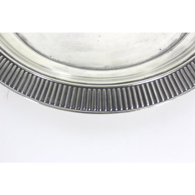 Metal Antique Round 11” Silver Plated Gallery Tray Wide Lip, Embossed Detail Plate Serving Dish, Drinks Simpson Hall Miller & Co Made in Usa For Sale - Image 7 of 11
