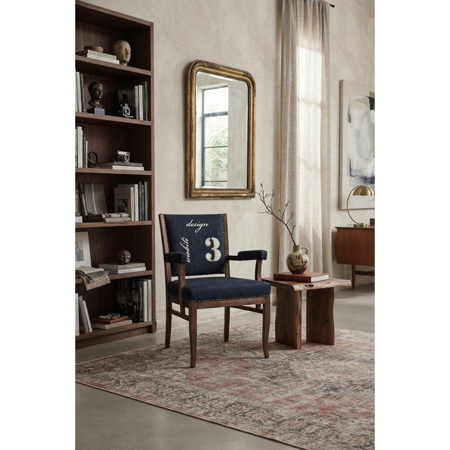 1930s Hungarian Art Deco Accent Armchair in Denim Fabric with Wooden Frame, 1930s For Sale - Image 5 of 7