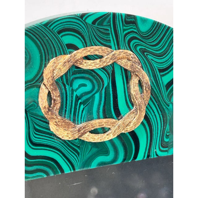 Vintage Faux Malachite Picture Frame With Brass Medallion For Sale - Image 4 of 8