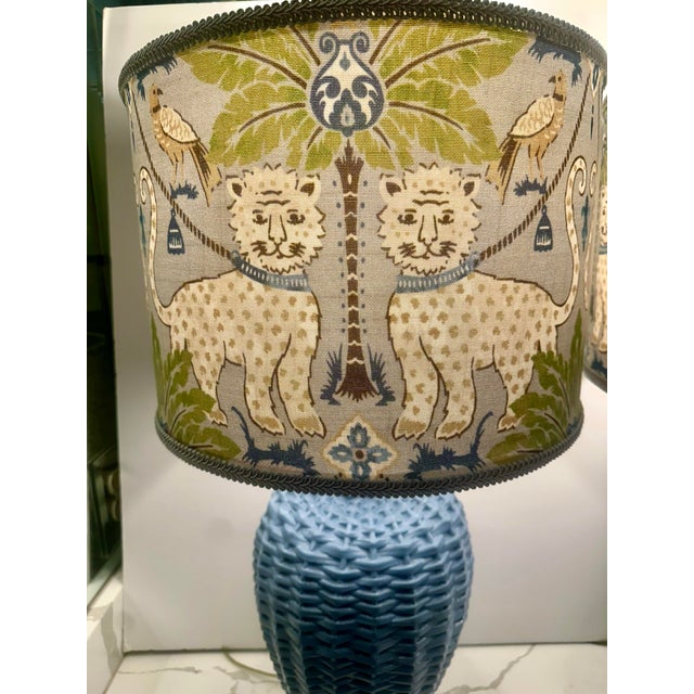 Vintage Ceramic Basket Weave Lamps With Whimsical Cheetah Shades - a ...