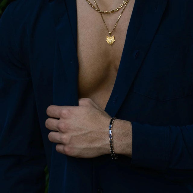 Modern Eternal Balance Hematite Gold Steel Bracelet For Sale - Image 3 of 11