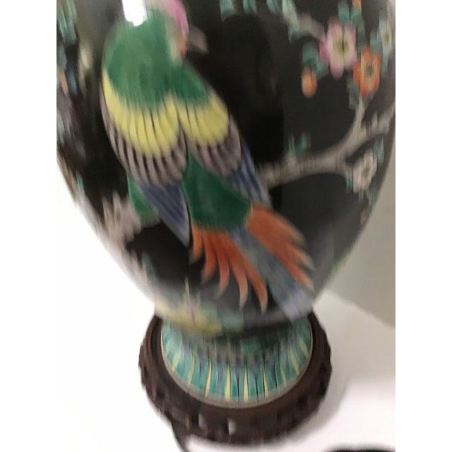 Wood Antique Asian HandPaint Bird Lamp Double Socket For Sale - Image 7 of 10