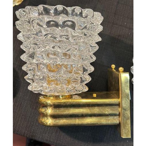 Brass and Glass Murano Wall Sconces, 1980, Set of 2 For Sale - Image 4 of 14