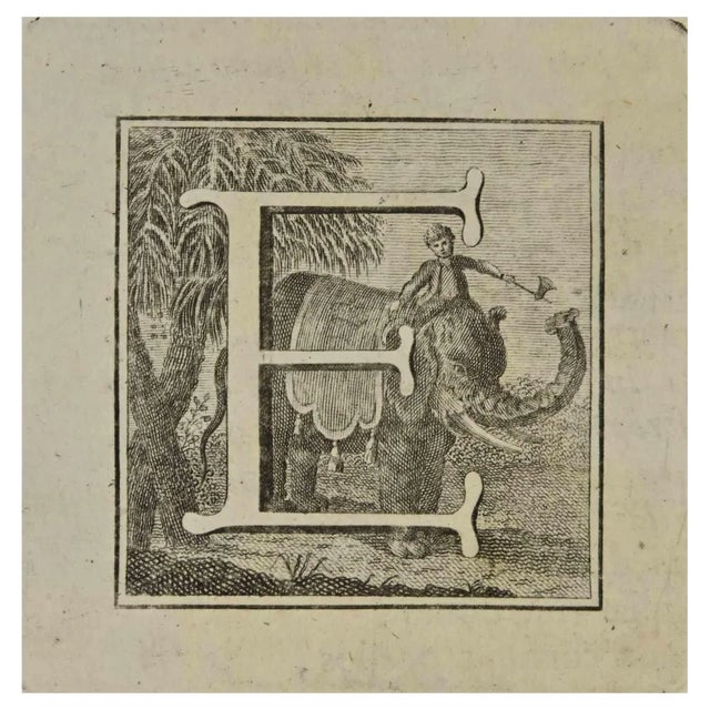 Luigi Vanvitelli, Letter of the Alphabet E, Etching, 18th Century For Sale