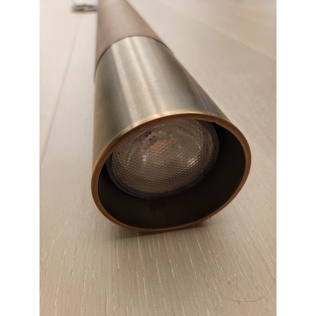 Animal Skin Apparatus Studio Cylinder Pendant Light in Aged Brass & Leather For Sale - Image 7 of 18