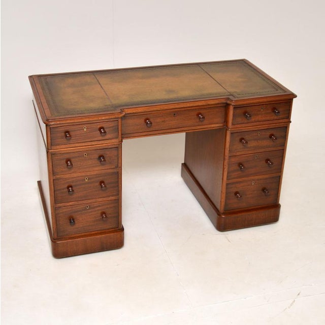 Victorian Leather Top Pedestal Desk, 1860s For Sale - Image 11 of 11