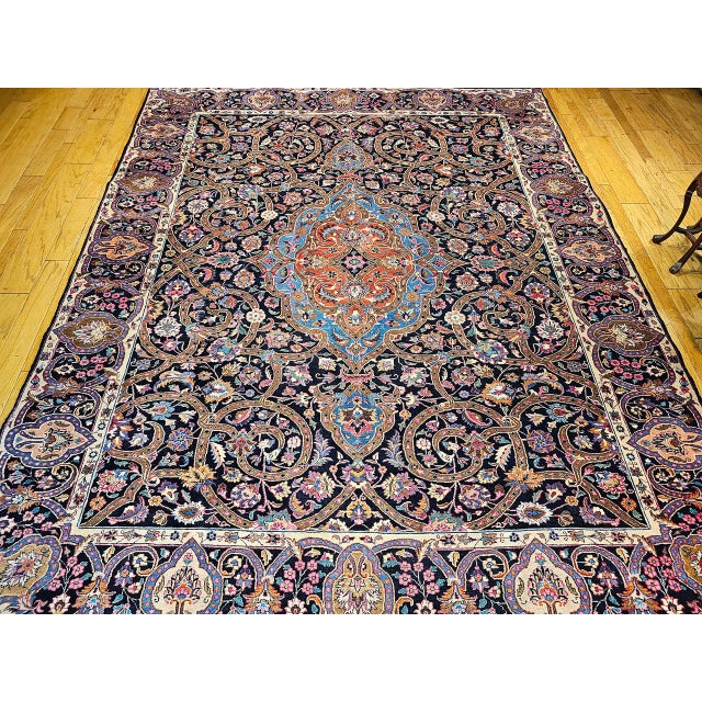 Vintage Persian Khorassan Rug, Hand-Knotted Wool, Floral Pattern, Navy & Turquoise, 10x12 For Sale - Image 11 of 11