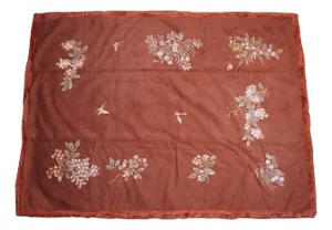Late 20th Century Crimson Red Faux Fur Painted Suede Floral Butterfly Throw Blanket
