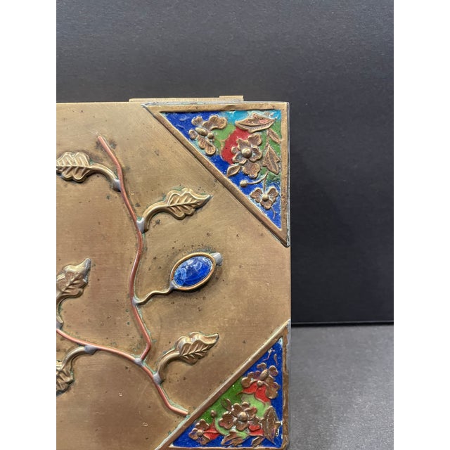 1920s Chinese Brass Enameled Box With Stones For Sale - Image 4 of 9