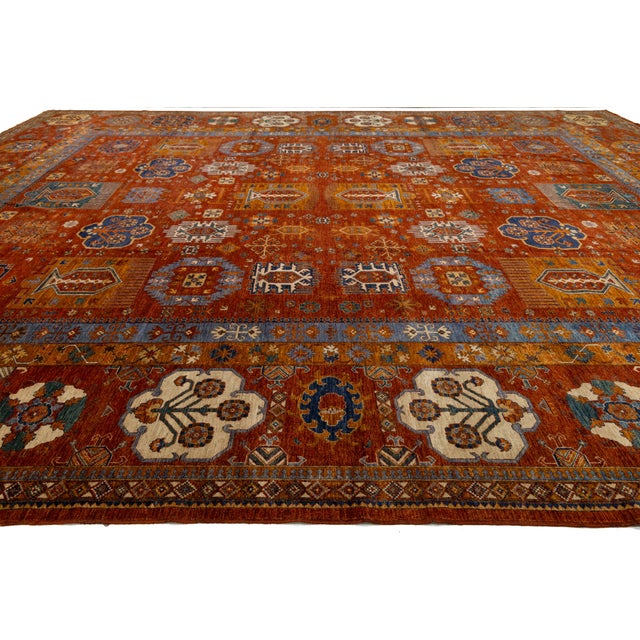 Modern Turkmen Style Oversized Wool Rug With Tribal Guls and Terracotta Red Tone For Sale - Image 11 of 12