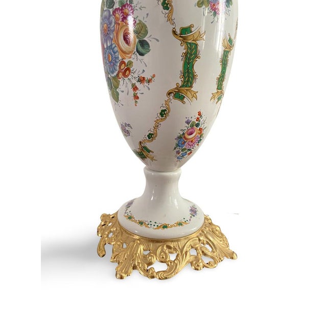 English Porcelain and Brass Lamp, 1950s For Sale - Image 11 of 15