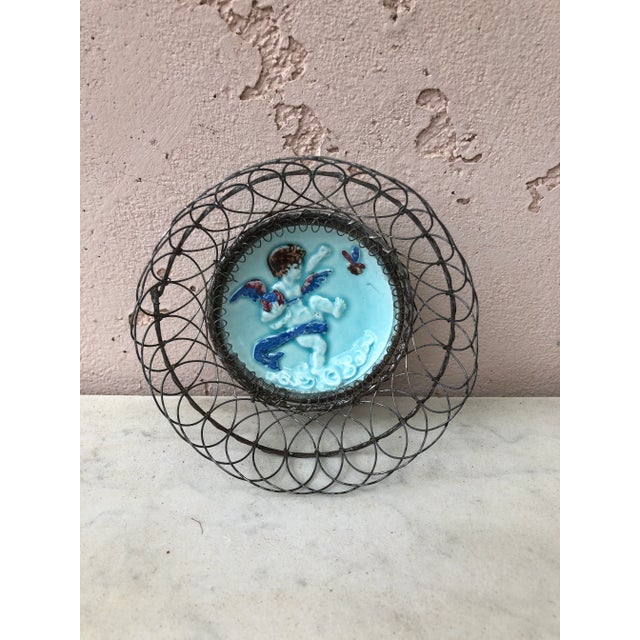 Majolica Wire Basket With an Angel, Circa 1900 For Sale In Austin - Image 6 of 6