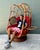Red Vintage Bent Rattan Swivel Lounge Chair With Flip Down Side Tables For Sale - Image 8 of 12