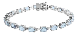 .925 Sterling Silver 11.0 Cttw Oval Shaped Created Light Blue Topaz Link Bracelet - 7 inch