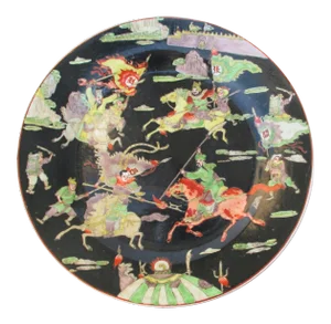 1980s Chinese Famille Noire Plate