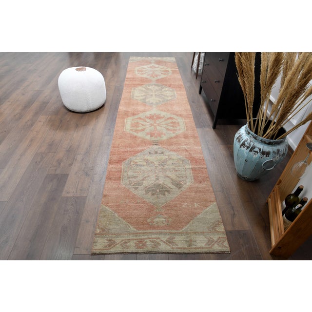 1970s Vintage Handmade Wool Cotton Orange Runner Rug For Sale - Image 4 of 11