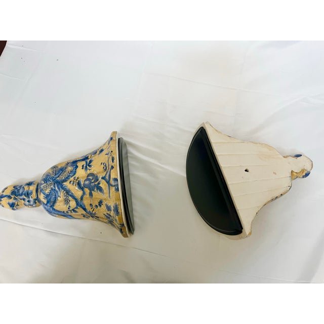 Ceramic Vintage Yellow & Blue Ceramic Hanging Wall Shelves – Pair For Sale - Image 7 of 9