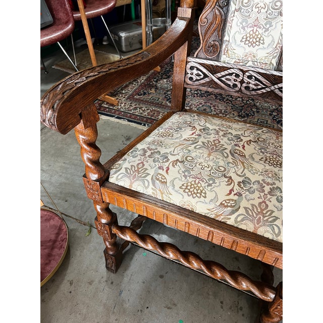 Up for consideration is a beautiful vintage english style wooden carved barley twist accent chair. This would look lovely...