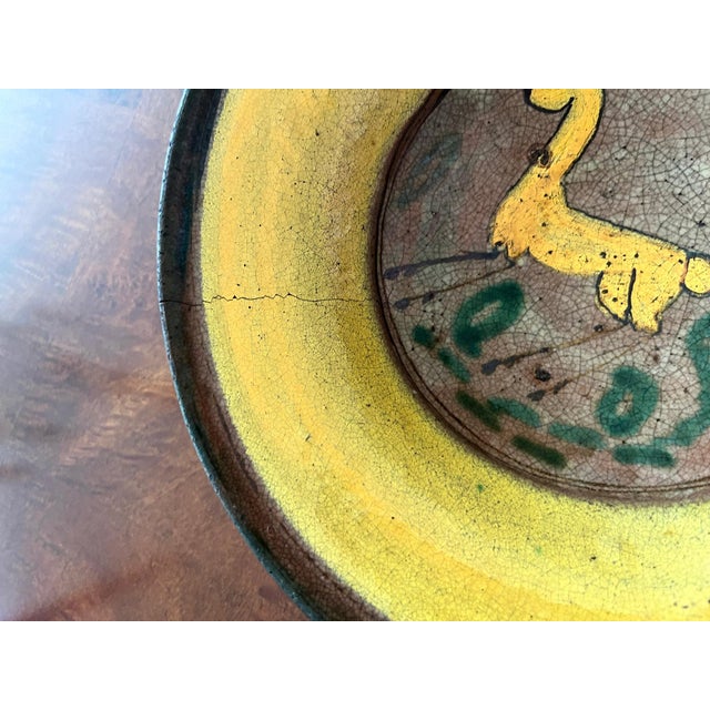 Ceramic Antique Hand Painted Guatemalan Majolica with Yellow Deer For Sale - Image 7 of 13