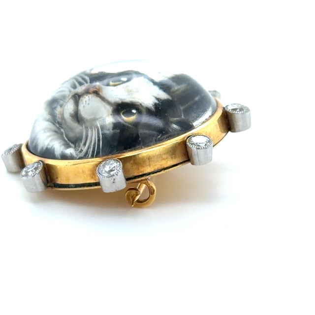 Metal 1900-1909 Belle Epoque Essex Crystal and Diamond Cat Brooch For Sale - Image 7 of 7