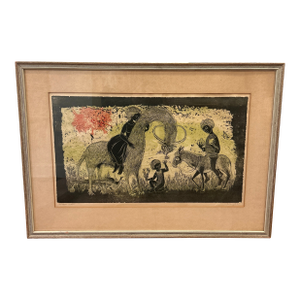 Mid 20th Century “Saffron Scent” Vintage Original Wood Block Print by Helen Siegel