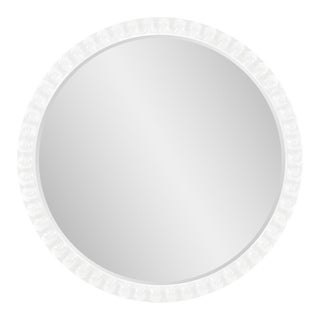 Varsha Round Oversized Beaded Mirror in Glossy White For Sale