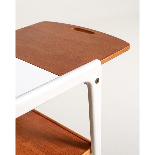 Yngve Ekström White Thea Trolley with Teak Inserts by Yngve Ekström for Swedese, 1950s For Sale - Image 4 of 9