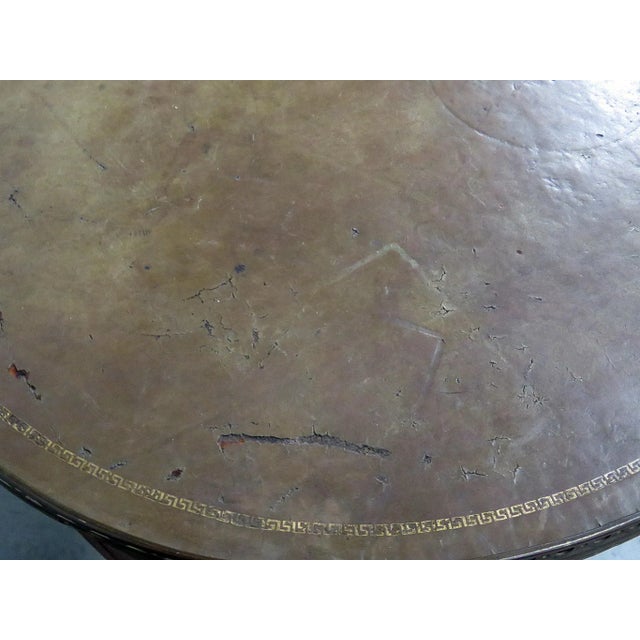 Embossed Leather Top French Louis XVI Bouillotte End Occasional Table C1920 For Sale - Image 12 of 13