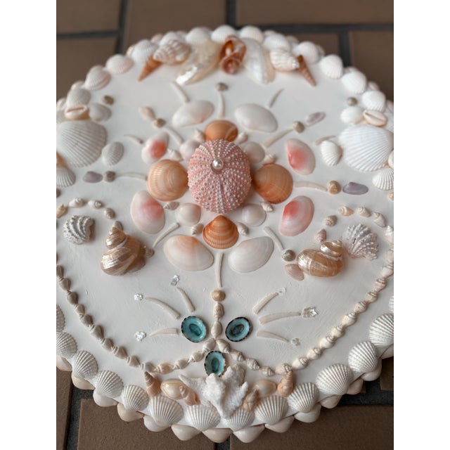 Coastal Wall Panel on Antique White Background, Shell Panel for Wall, Beach Home Wall Art, 12.5” Round Panel For Sale - Image 10 of 11