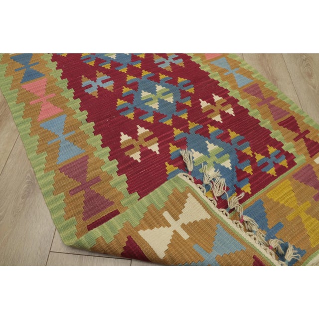 1990s Tribal Green Geometric Kilim For Sale - Image 11 of 12