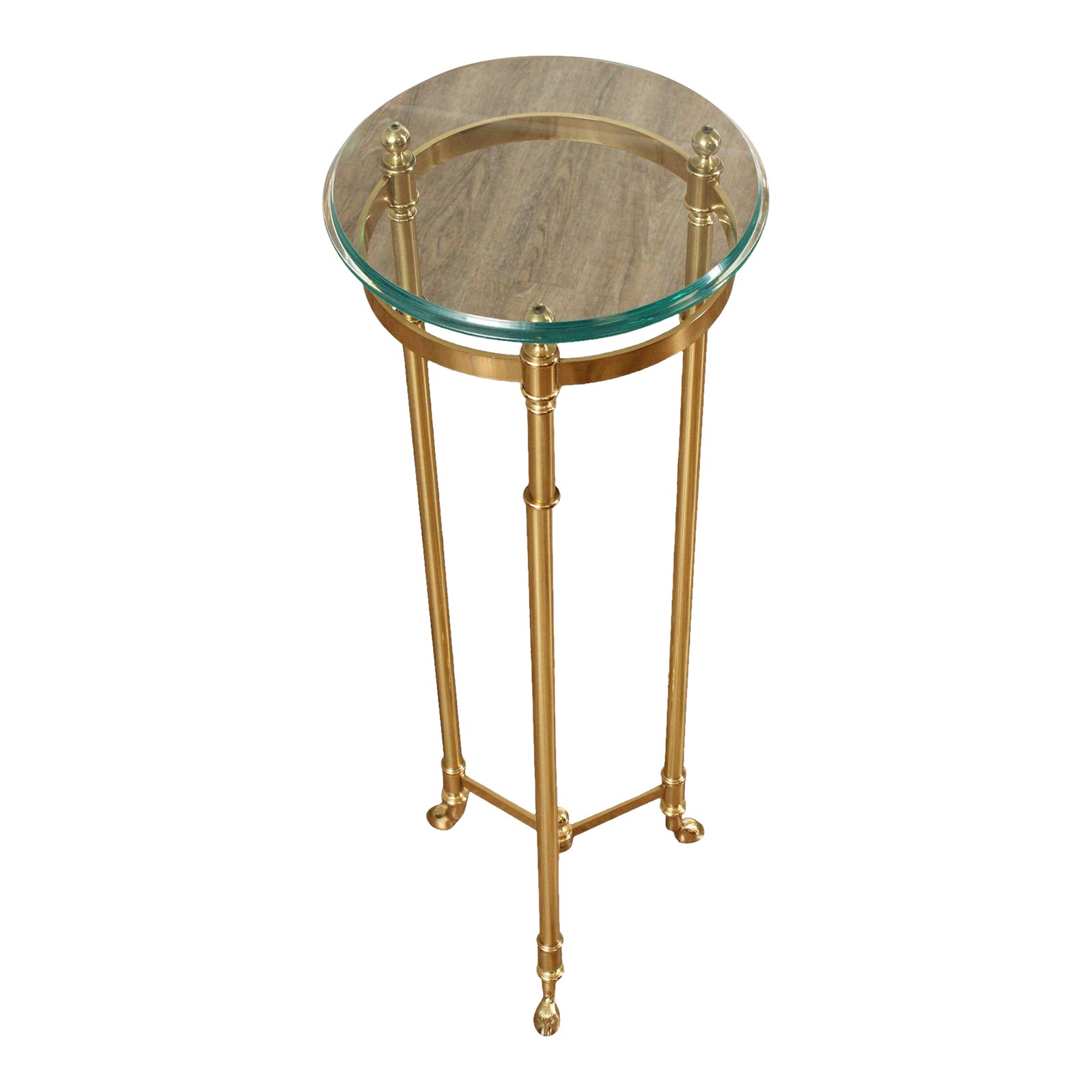 1980s Hollywood Regency Brass and Round Glass Top Plant Stand Chairish